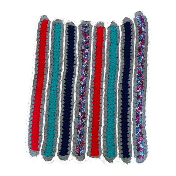 Handmade Lap Chair Throw Crochet Blanket Stripes of Red Blue & Gray 32x34 Baby - Picture 3 of 4